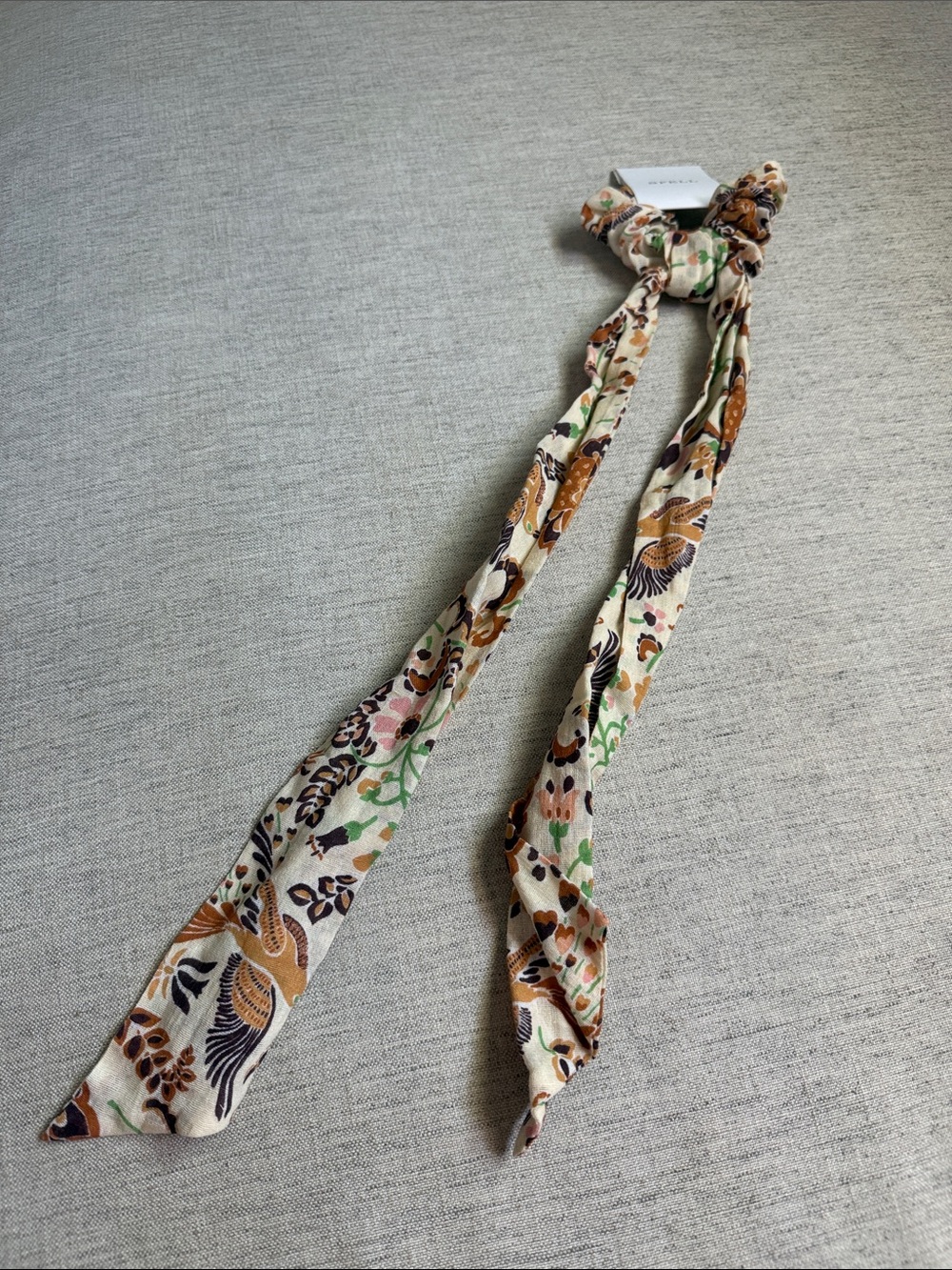 SPELL Beige Floral Tie Scrunchie with Tails - Picture 2 of 4